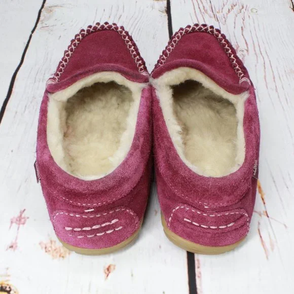 LL Bean Maroon Suede Shearling Lined Wicked Good Venetian Slippers 7 M - Picture 6 of 9